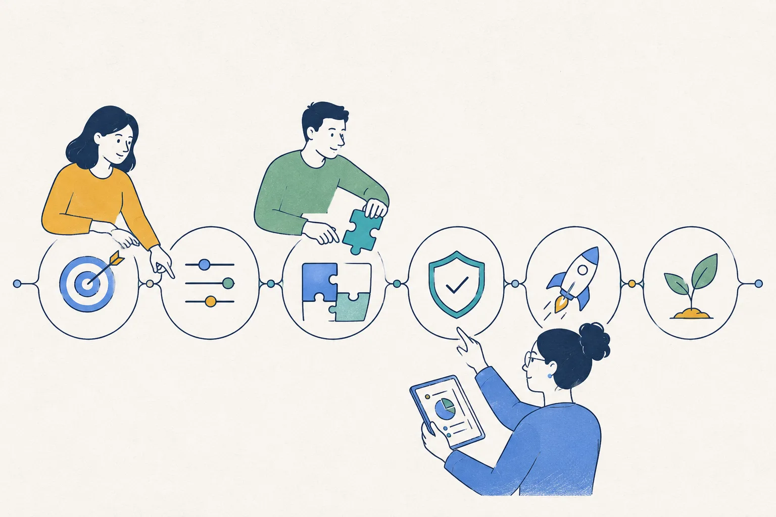 Equipo colaborando alrededor de las etapas de implantación